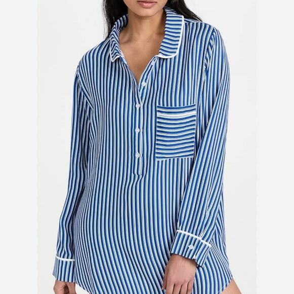 Plush Apparel Revolve Satin Striped Nightshirt Sleep Dress Blue White NWT S - Picture 3 of 13